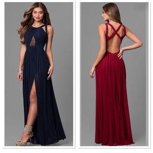 Abbi Vonn Navy Sleeveless Evening Dress with Mesh Detail & Leg Slit - NWT